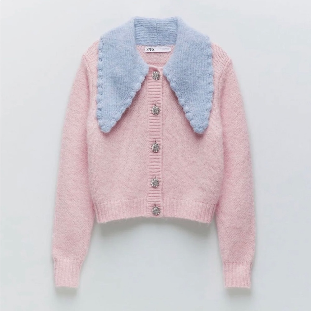 Zara rhinestone pink blue cardigan